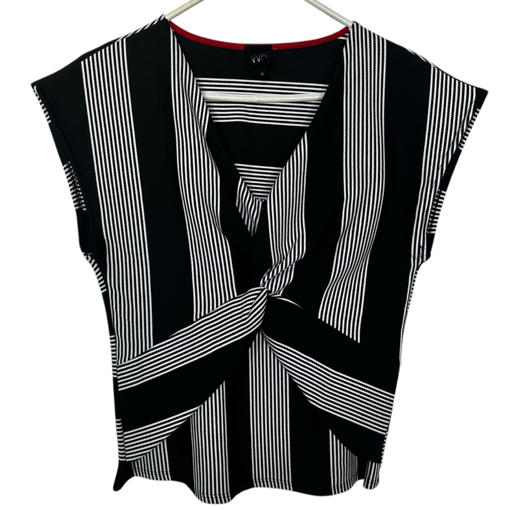 CLOSEOUT W5 ANTHRO Twist Front Striped Top Women's Medium Black White Sleeveless